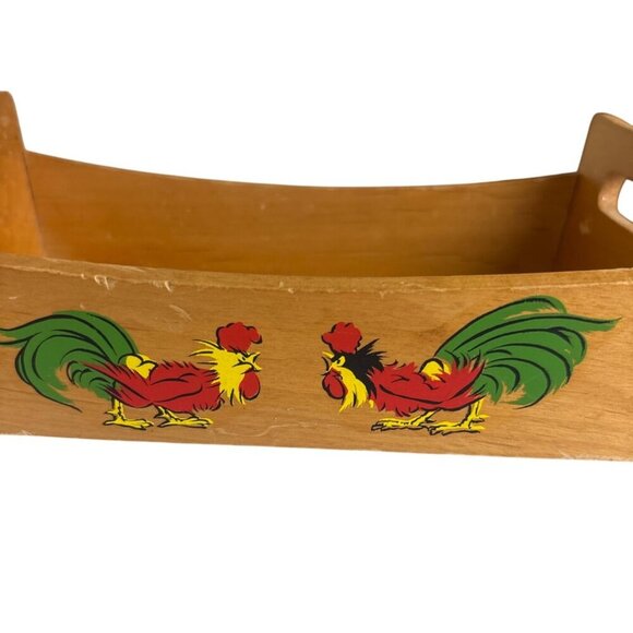 Rare 1950’s VTG Wooden Roosters Tray Condiments Napkins Centerpiece Knick-Knacks - Picture 2 of 8
